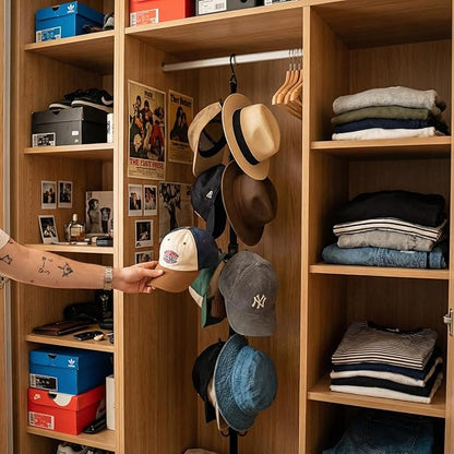 Hat Organizer for Closet, Hat Rack for Door with 6 Durable Adjustable Hooks & Storage Bag, Height 66 in Hat Storage for Home Dorm Room Travel Outdoor