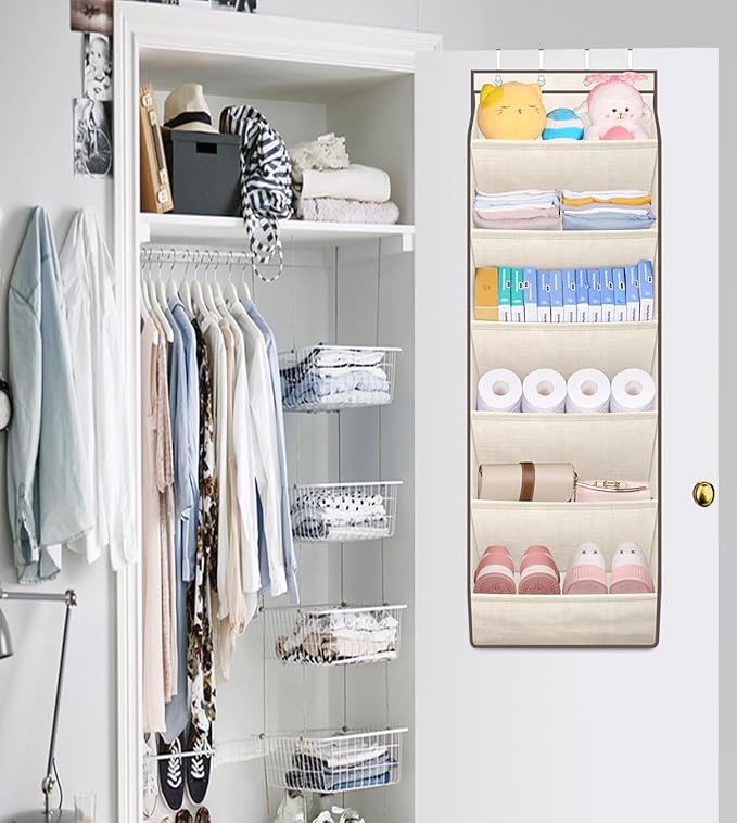 SLEEPING LAMB Shoe Rack for Door, Kids Door Shoe Organizer for Closet hanger, Narrow Hanging Sneaker Storage with Large Deep Pockets for Toddler, Girl, Baby Room Decor, Beige