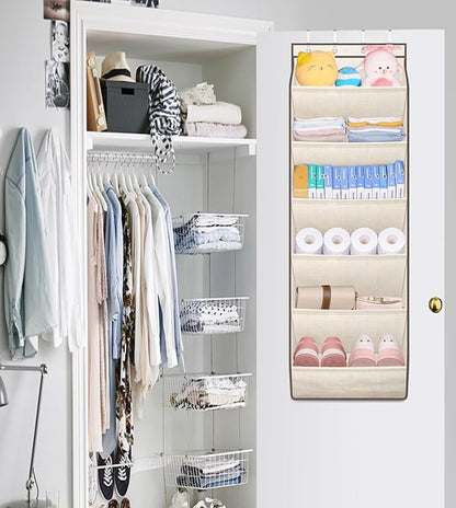 SLEEPING LAMB Shoe Rack for Door, Kids Door Shoe Organizer for Closet hanger, Narrow Hanging Sneaker Storage with Large Deep Pockets for Toddler, Girl, Baby Room Decor, Beige