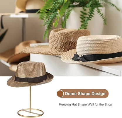 uxcell Metal Hat Display Stand 2 Pack Tabletop Hat and Wig Rack Holder Freestanding for Baseball Cap, Fedora Hat, Cowboy Hat - Gold, 12 Inch