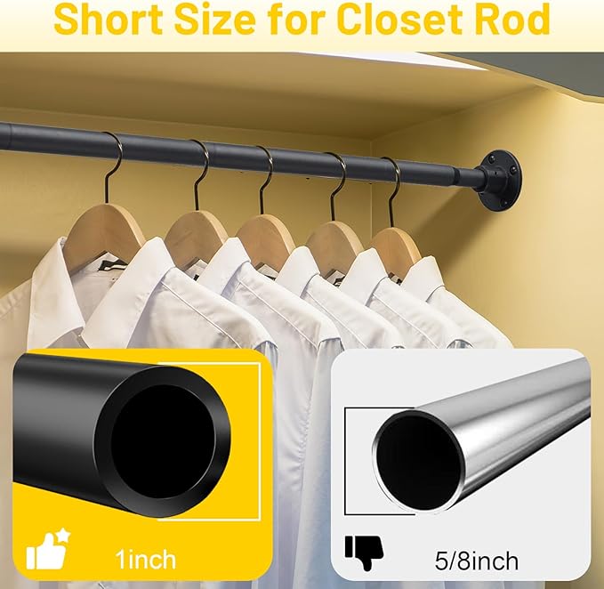 Closet Rod, 30 to 92 inch Adjustable Closet Rods for Hanging Clothes, Heavy Duty Closet Hanging Rod, Black Closet Hanger Poles, Metal Closet Hanging Bar for Wardrobes Laundry, Drilling Installation