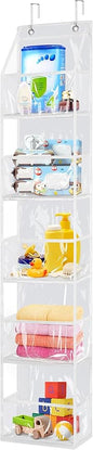 Libeder Over the Door Storage Organizer,5 Large Pockets Foldable Hanging Organizer Closet Door Organizer Clear PVC Hanging Storage Bag for Bedroom, Nursery, Toys, Shoes, Diapers(White)