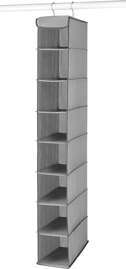 Whitmor Hanging Shoe Organizer, 8 Shelves-Hanging Closet Organizer, Hanging Shoe Rack for Small Closet, Hanging Shelves for Storage Shoes Clothes 11.5" D x 5.5" W x 41" H, Grey