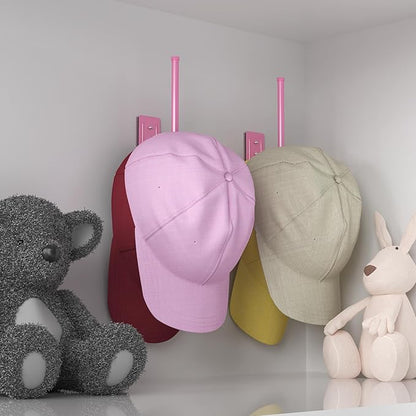 Durmmur 2 Pack Hat Racks for Baseball Caps, Stainless Steel Hat Organizer for Baseball Cap, Hat Holder Storage Organizer, Hat Hanger Strong Adhesive/Wall Drilled for Door, Bedroom, Closet(Pink 6 in)