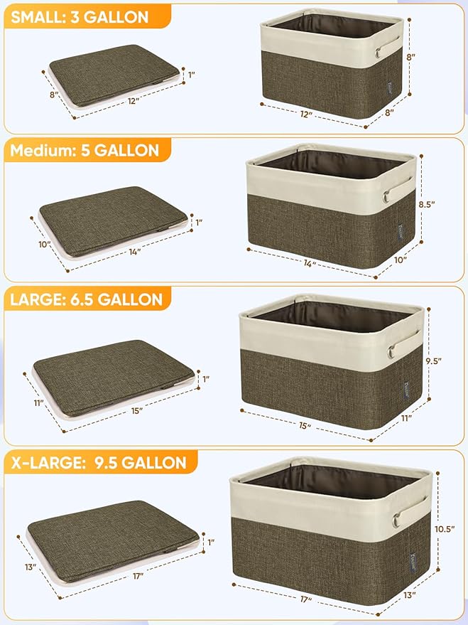 BALEINE 1 Pack Fabric Closet Storage Bins for Shelves, Linen Closet Organizers and Storage, Decorative Baskets for Organizing, Shelf, Clothes, Home, Office (Brown, 14''x10''x8.5'')