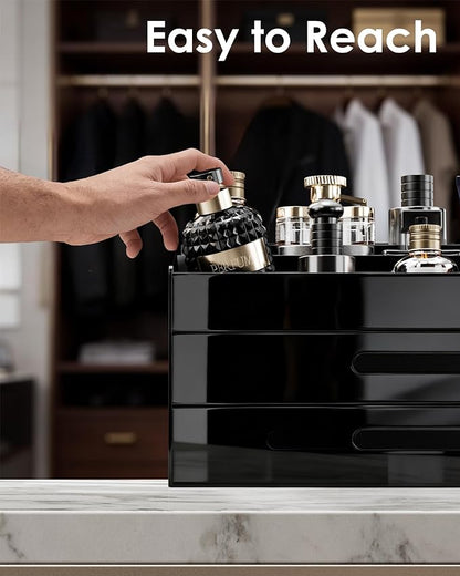 ProCase Cologne Organizer with Drawer, Acrylic Perfume Holder & Bathroom Countertop Organizer for Men & Women, Dresser Vanity Storage for Cologne, Perfume and Skincare -2 Layer