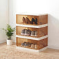 Shoe Rack Organizer for Entryway/Closet,Stackable Magnetic-Door Shoe Boxes,Foldable Space-Saving Sneaker&Boot Containers,Thichen&Sturdy Plastic Cabinet 3 Tiers 6 Pairs,Taupe