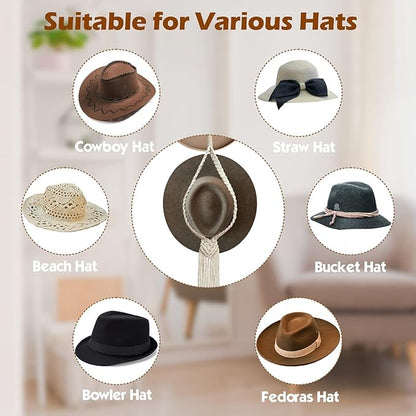 2 Pieces Hat Racks Hat Hangers for Wall, Bohemian Hat Organizer for Wall Hanging Hat Display, Hand Weaving Boho Hat Rack Decorative Cowboy Women Hat Holder for Wide Brim Bowler Fedoras