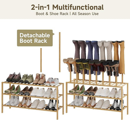 Boot Rack for Tall Boots Organizer,3-Tier Multiuse Shoe Rack and Boot Storage Rack,for Tall Boots,Sneakers,High-Heel (Natrual, 3-Tier-Long)