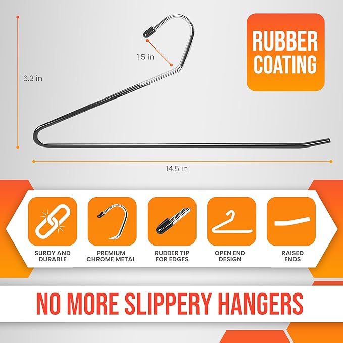 Pants Hangers Non Slip Open Ended – Metal Trouser Hangers, Heavy Duty Stainless Steel Pant Hangers for Men and Women, Space Saving, 20 Pack Jeans Hangers