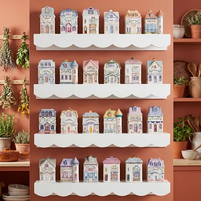 Chunful 4 Tiers Spice Rack Wall Mounted Scalloped Display Country Wooden Spices Shelf for 24 Jars Kitchen Storage, Shelf Only, 15.75 x 4.72 x 1.97 Inches