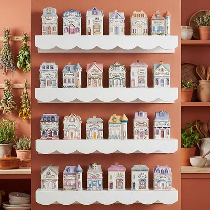 Chunful 4 Tiers Spice Rack Wall Mounted Scalloped Display Country Wooden Spices Shelf for 24 Jars Kitchen Storage, Shelf Only, 15.75 x 4.72 x 1.97 Inches