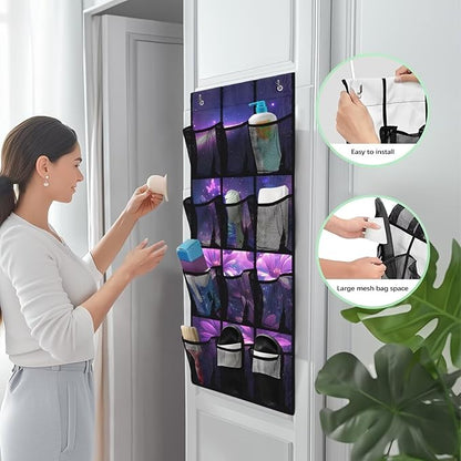 Hanging Storage Shoe Organizer for Closet 12 Mesh Pockets Over The Door Wall Closet Holder for Sundries Clothes Boots Toys,Purple Butterfly