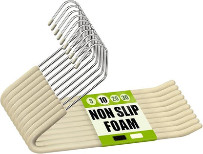 Spring Fever Open Ended Non Slip Sponge Padded Pants Hangers - Chrome Plating Foam Heavy Duty Space Saving Beige 10