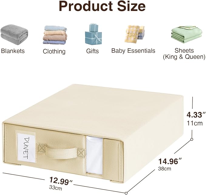 DIMJ Bed Sheet Organizers and Storage 6 Pack - Foldable Sheet Holder for Linen Bedding Storage Box for organization, Sheets Set Holder for Blanke, Towel (King & Queen Size), Beige