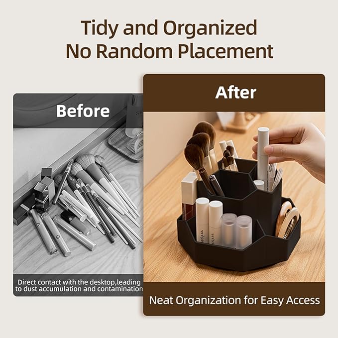 360° Rotating Black Makeup Brush Holder Organizer with 9 Slots, Makeup Organizers Countertop, Makeup organization and Skincare Storage for Vanity, Desktop, Bathroom (BLACK)