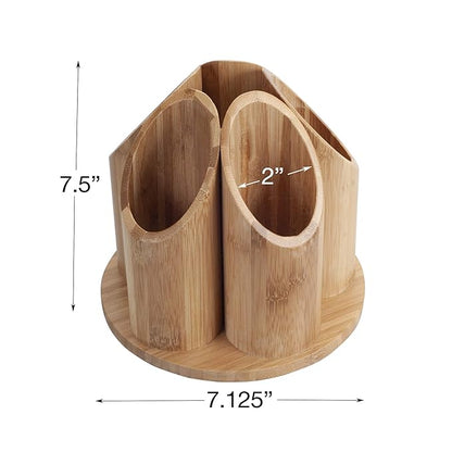 MobileVision Bamboo Circular Rotating Makeup Organizer, 5 Sections for Cosmetic Brushes, Lipsticks, Eye Liners, Accessories, Beauty Products & More