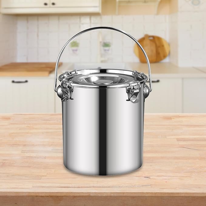 Stainless Steel Sealed Bucket Transport Container with Lid Cater Stew Soup Boiling Soup Pot Storage Bucket for Household Cafe, 17.5 cmx17.5 cm