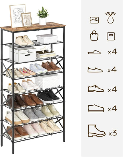 YATINEY 8 Tier Shoe Rack, Shoe Storage Organizer, Large Capacity Shoe Shelf Holds 32 Pairs of Shoes, Sturdy and Stable, for Entryway, Hallway, Closet, Dorm Room, Rustic Brown SS08BR