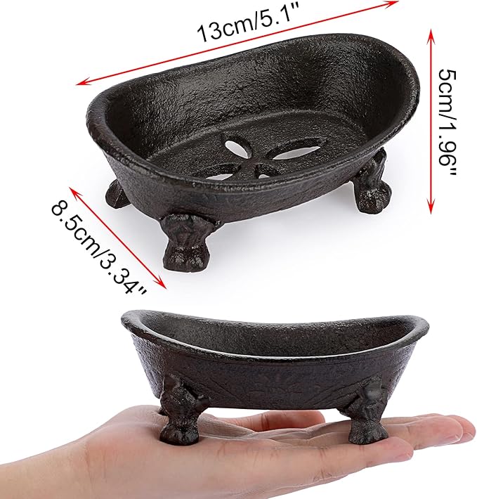 Sumnacon Cast Iron Bathtub Soap Dish - Heavy Duty Vintage Metal Drainable Sponge Soap Tray Bar, Rustic Iron Soap Sponge Holder for Bathroom Shower Bathtub Kitchen Sink Countertop, Brown