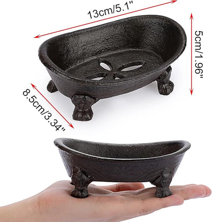 Sumnacon Cast Iron Bathtub Soap Dish - Heavy Duty Vintage Metal Drainable Sponge Soap Tray Bar, Rustic Iron Soap Sponge Holder for Bathroom Shower Bathtub Kitchen Sink Countertop, Brown