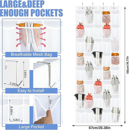 Over the Door Shoe Organizer, Cruise Essentials for Closet & Pantry,40Over The Door Shoe Organizer with Crystal Clear Pockets and Metal Hooks – Heavy Duty Hanging Shoe Storage Rack for Bathroom