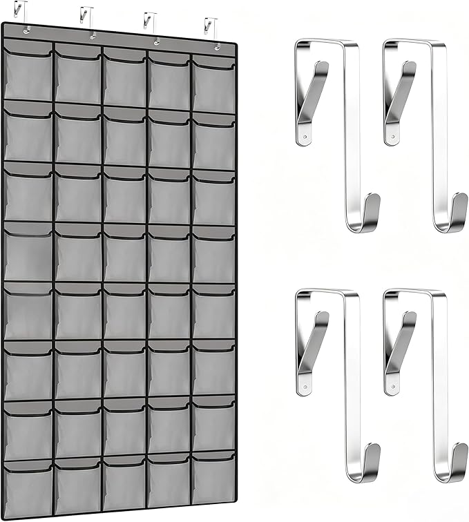 Meolsaek Over the Door Shoe Organizer with 40 Breathable Mesh Pockets, Hanging Shoe Organizer for Door with 4 Metal Hooks, Shoe Organizer for Closet, Bedroom, Bathroom, Pantry, 76.4" x 27.5" x 5"