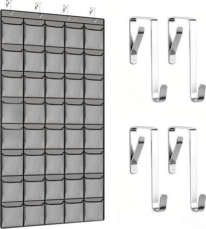 Meolsaek Over the Door Shoe Organizer with 40 Breathable Mesh Pockets, Hanging Shoe Organizer for Door with 4 Metal Hooks, Shoe Organizer for Closet, Bedroom, Bathroom, Pantry, 76.4" x 27.5" x 5"