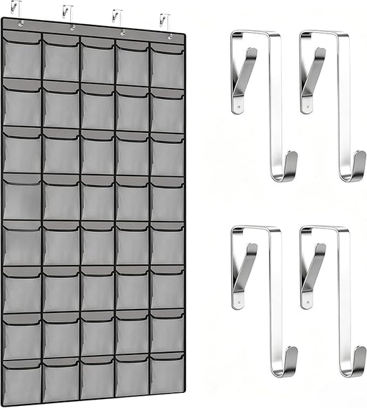 Meolsaek Over the Door Shoe Organizer with 40 Breathable Mesh Pockets, Hanging Shoe Organizer for Door with 4 Metal Hooks, Shoe Organizer for Closet, Bedroom, Bathroom, Pantry, 76.4" x 27.5" x 5"