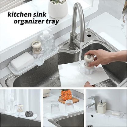MicoYang Silicone Bathroom Soap Dishes with Drain Spout-Bathroom and Kitchen Sink Organizer,Sponge Holder,Dish Soap Tray,Perfect for Dispenser,Scrubber,Bottle,Cup on Sink or Counter-White 12"×4"