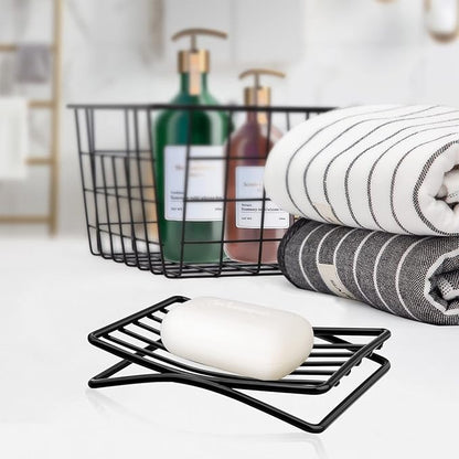 Soap Dish Bar Soap Holder for Shower Bathroom, Stainless Steel Self-draining Sponge Holder for Kitchen Sink Bathtub, Easy Cleaning Quick Dry, Black