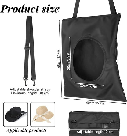 Portable Hat Storage Bag, Extra Large Hat Travel Case for Multiple Hats, Cowboy & Bowler Hats with Adjustable Handle, Shoulder and Luggage Strap,For Travel and At-Home Storage (Hollow Opening)