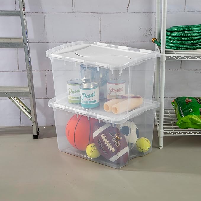 Sterilite 6-Pack Stackable Storage Bin with Lid, Clear Plastic Design, 48 Quart