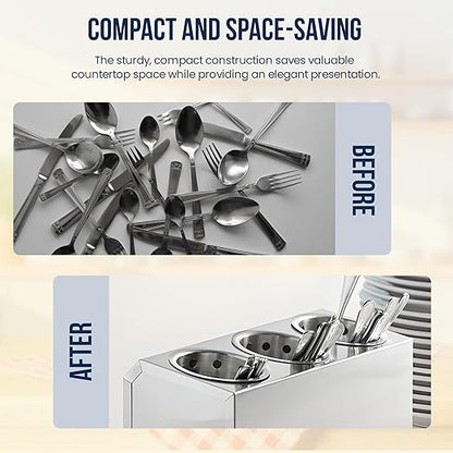 OCS Parts 3-Compartment Silverware Display Holder | Stainless Steel Cylinders | Stainless Steel Kitchen Caddy Utensil Holder with Perforated Cylinders for Home Kitchens, Restaurants and Buffets