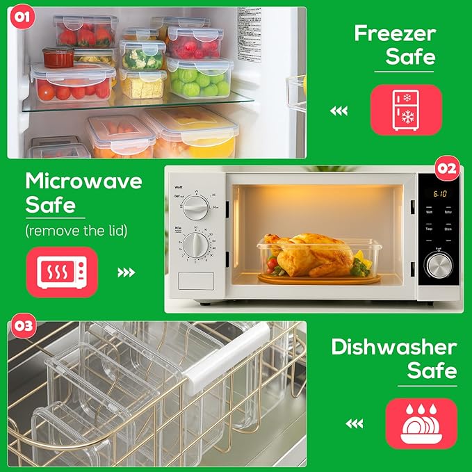 62PCS Thicker Food Storage Containers with Lids Airtight Leakproof, BPA Free Plastic Kitchen Food Storage Containers, Stackable Reusable Meal Prep Food Containers with Lids, Freezer Microwave Safe