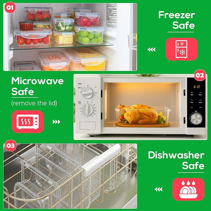 62PCS Thicker Food Storage Containers with Lids Airtight Leakproof, BPA Free Plastic Kitchen Food Storage Containers, Stackable Reusable Meal Prep Food Containers with Lids, Freezer Microwave Safe