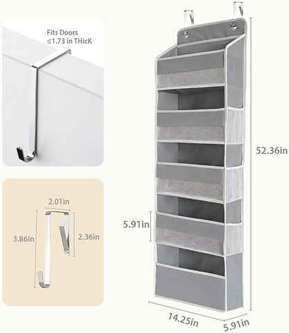 Over the Door Organizer, Door Storage Organizer with Large Capacity Pockets, Hanging Shelves for Bedroom, Closet, Dorm, Pantry (Grey, 5-Tier)