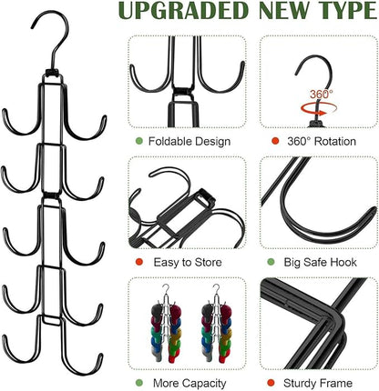 Hat Organizer for Closet, Rotatable Metal Caps Rack with 10 Large Hooks for Display, Holds Up to 40 Baseball Caps, Collapsible Hat Hanger for Closet, Dorm Room Organizers and Storage, Black
