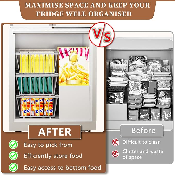 Freezer Organizer Bins ，Enhanced Leak-Proof Bottom，4 Pack Stackable Deep Freezer Organizer Bins for 5 Cu.FT Small Chest Freezer，organization and storage，pantry organizers（for 5 Cu.Ft