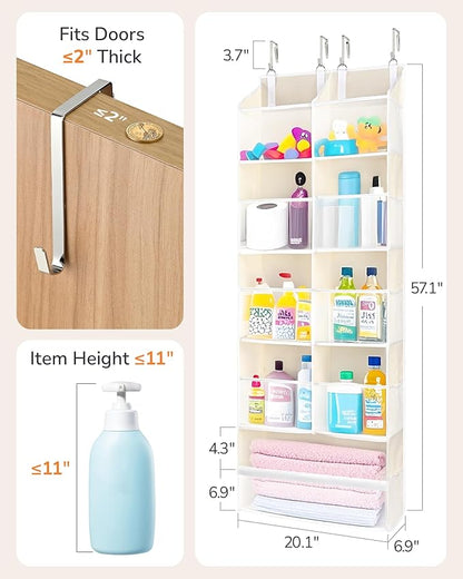 ULG Over the Door Organizer, 5-Tier Extra Large Hanging Storage with 10 Mesh Pockets, 100 lbs Capacity, Heavy Duty Door Organizer for Closet, Bedroom, Nursery Storage, Beige