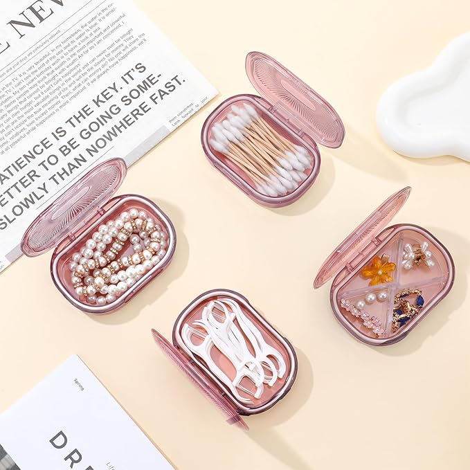 4 Pcs Qtip Holder Pink Hair Tie organizer Small Container Portable Travel Qtips Case Cotton Swab Holder Flosser Dispenser 3.94 x 2.76 Inch