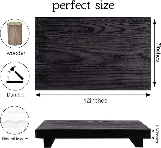 Bathroom Counter Organizer Wood Pedestal Stand Farmhouse Decorative Tray Soap Holder for Kitchen Decor, Large 11.8" x 7" - Black