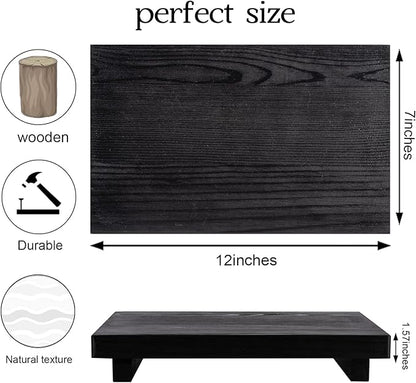 Bathroom Counter Organizer Wood Pedestal Stand Farmhouse Decorative Tray Soap Holder for Kitchen Decor, Large 11.8" x 7" - Black