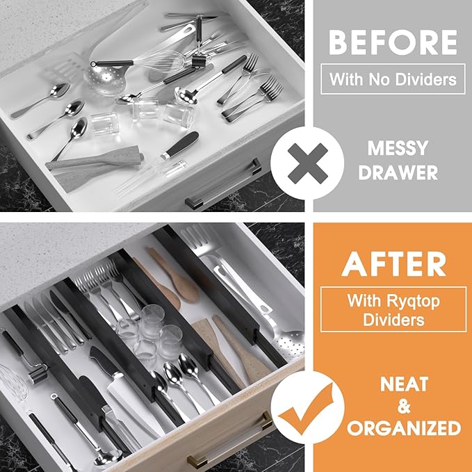 Bamboo Drawer Dividers,17-22" Adjustable Kitchen Drawer Organizer for Clothes,4 Pack Expandable Drawer Organization Separators for Bedroom,Bathroom,Dresser and Office,Black