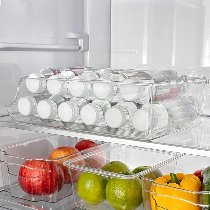 2 Pack Water Bottle Organizer Storage for Refrigerator, Fridge Drink Organizer Plastic Water Bottle Holder Dispenser Container Bin for Freezer Pantry Cabinet Kitchen -Clear
