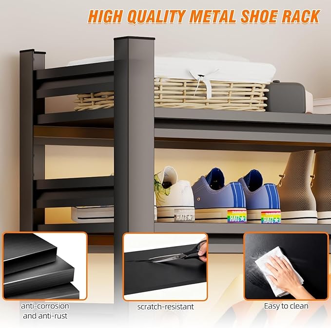 Shoe Rock for Closet,Shoe Rack for Entryway, Freestanding Garage Shoe Shelf, Metal Adjustable Shelves, Easy to Assemble, Suitable for Wardrobes, Entryways, Bedrooms, and Garages (54"H X 22"W X 11.8"D)
