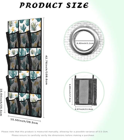 Cactus Hanging Organizer for Cruise Ship Essentials,Mesh Pocket Over the Door Shoe Organizer Space Saving Large 12 Pockets Sturdy Quick Dry Mesh Organizer Hanging with 2 Holes