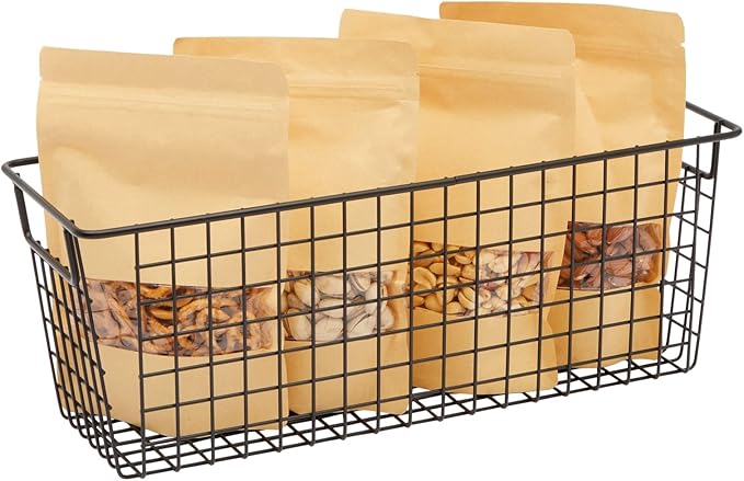 Farmlyn Creek Metal Wire Narrow Baskets - Rust-Resistant Pantry Organizer Storage - Sturdy Handles for Cabinet Organizer - Slim Profile for Narrow Storage - 3-Pack, 16 x 6 x 6 in, Black