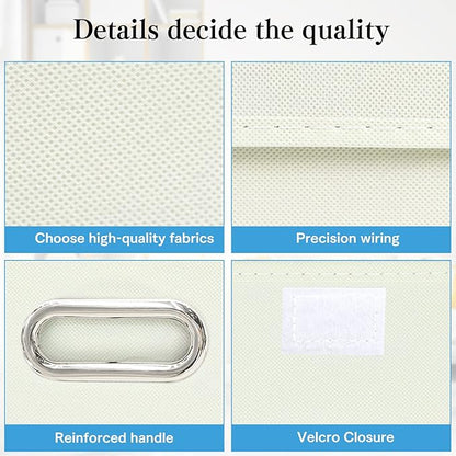 STOREONE Fabric Storage Cube Bins Foldable Organizer Container Collapsible Basket with Lids and Metal Handles, for Home, Bedroom, Closet 3 Pcs (Creamy-White)