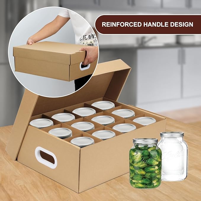 3 Pcs Mason Jar Storage Boxes, Cardboard Canning Jar Storage Boxes 16 oz Canning Boxes with Handles and Dividers, Stackable Mason Jar Storage Containers Canning Organizer for Stacking